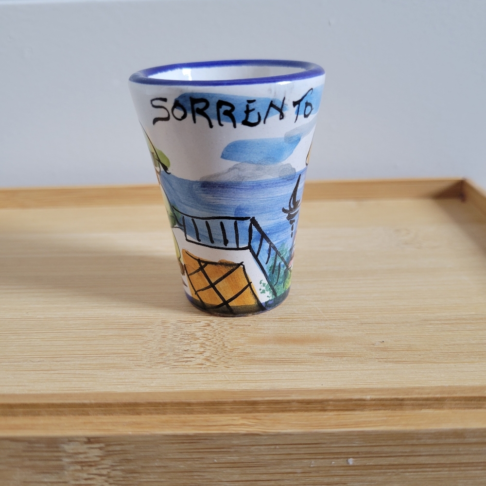 Handpainted Colored Ceramic Sorrento Limoncello Glass with Landscape Fruit Scene